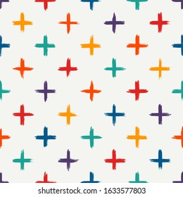 Childish style seamless pattern. Repeated crosses motif. Modern minimal geometric surface print. Freehand brush design texture. Handdrawn doodle contemporary ornament. Vector abstract background