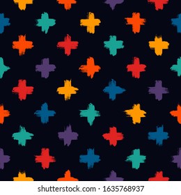 Childish style seamless pattern. Repeated crosses motif. Modern minimal geometric surface print. Freehand brush design texture. Handdrawn doodle contemporary ornament. Vector abstract background