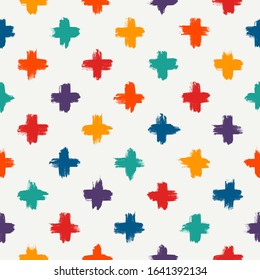 Childish style seamless pattern. Repeated crosses motif. Modern minimal geometric surface print. Freehand brush design texture. Handdrawn doodle contemporary ornament. Vector abstract background