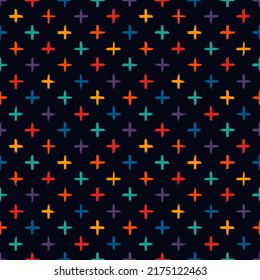 Childish style seamless pattern. Repeated crosses motif. Modern minimal geometric surface print. Freehand brush design texture. Handdrawn doodle contemporary ornament. Vector abstract background