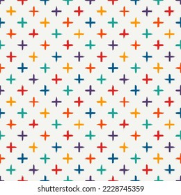 Childish style seamless pattern. Repeated crosses motif. Modern minimal geometric surface print. Freehand brush design texture. Handdrawn doodle contemporary ornament. Vector abstract background