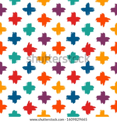 Childish style seamless pattern. Repeated crosses motif. Modern minimal geometric surface print. Freehand brush design texture. Handdrawn doodle contemporary ornament. Vector abstract background