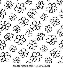 Childish Style Simple Black Flowers Seamless Stock Vector (Royalty Free ...