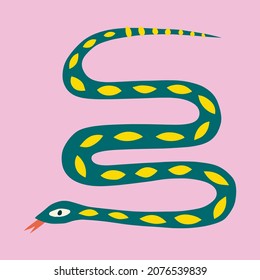 Childish style snake boho naive funky handdrawn art