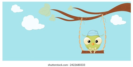 Childish style vector banner cute little baby owl. Suitable baby owl illlustration for children's books, educational materials and much more
