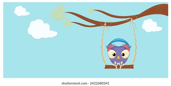 Childish style vector banner cute little baby owl. Suitable baby owl illlustration for children's books, educational materials and much more