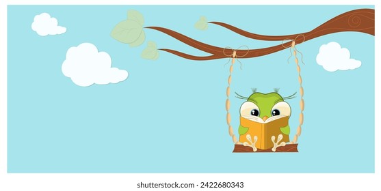 Childish style vector banner cute little baby owl. Suitable baby owl illlustration for children's books, educational materials and much more