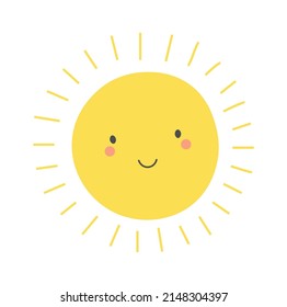 Childish Sun Cartoon. Summertime icon. Vector illustration