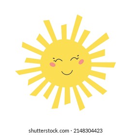 Childish Sun Cartoon. Summertime icon. Vector illustration