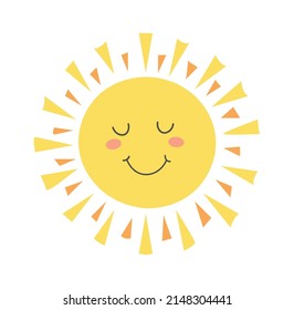 Childish Sun Cartoon. Summertime icon. Vector illustration