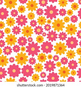 Childish textile vector seamless pattern with flowers, floral elements endless pattern background image.