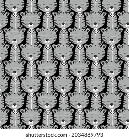 El tigre infantil imprime zoológico moderno gris. Patrón vectorial sin foco con tigres rayados sobre un fondo texturado negro.