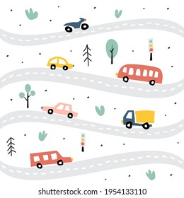 Childish transport seamless pattern Creative texture for fabric, textile