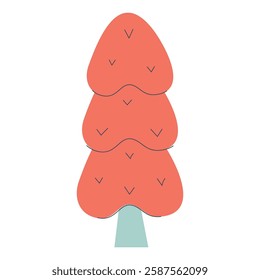 Childish tree. Abstract forest plant with green foliage checkered crown, trunk. Fairy botanical deciduous in Scandinavian style. Kids simple flat vector illustration isolated on white background