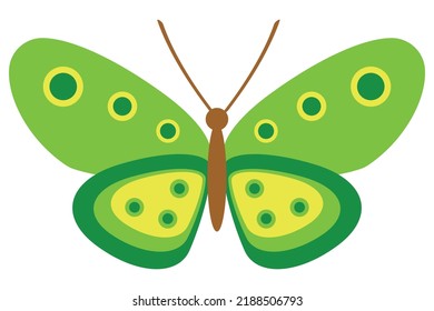 Childish vector illustration beautiful green butterfly isolated white background  For logo decorative element 