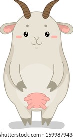 Childish vector illustration with cartoon animal character. Cute happy goat.