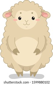 Childish vector illustration with cartoon animal character. Cute happy sheep.