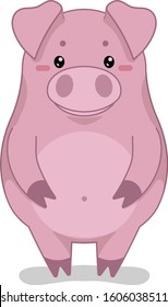 Childish vector illustration with cartoon animal character isolated on white background. Cute happy pig.