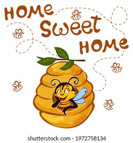 Childish vector illustration with mascot bee for print, cards, textile