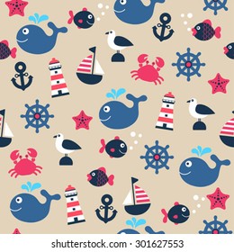 childish vector nautical seamless pattern