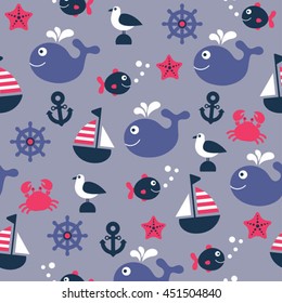 childish vector nautical seamless pattern