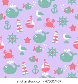 childish vector nautical seamless pattern