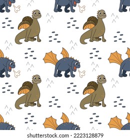 Childish vector seamless pattern with baby dragons. Funny mythic and legend