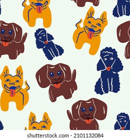 Childish vector seamless pattern with doodle dogs for wrapping paper, wallpaper, print for fabric