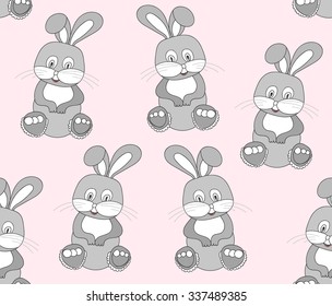Childish vector seamless pattern with little funny bunnies