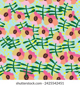 childish vector seamless pattern. Summer floral Scandinavian nursery print design