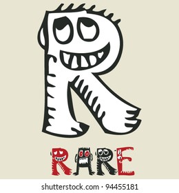 childlike crazy ABC, cute monster R