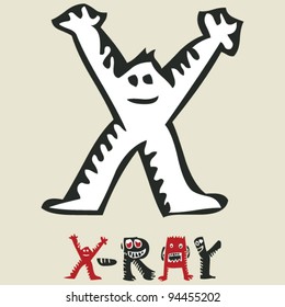 childlike crazy ABC, cute monster X