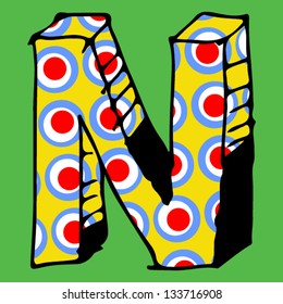 childlike crazy ABC, hand drawn letter N