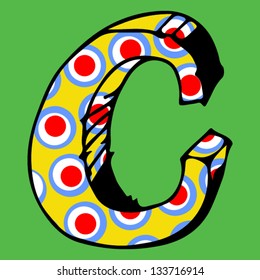 childlike crazy ABC, hand drawn letter C