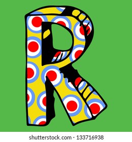 ABC loca infantil, carta dibujada a mano R