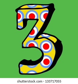 childlike crazy ABC, hand drawn number 3