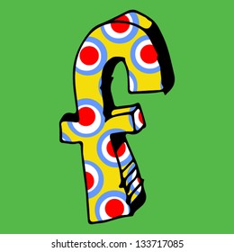 childlike crazy ABC, hand drawn letter F