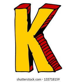 childlike doodle ABC, hand drawn letter K