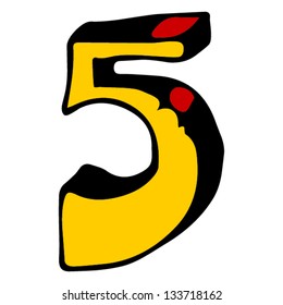childlike doodle ABC, hand drawn number 5