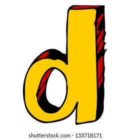 childlike doodle ABC, hand drawn letter D