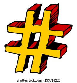childlike doodle ABC, hand drawn number sign