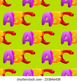 Childlike doodle ABC seamless pattern, flat design colors.