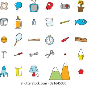 Childlike Doodles Everyday Objects Simple Cartoon Stock Vector (Royalty ...