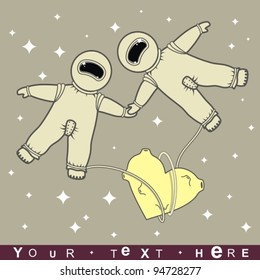 Childlike drawing with astronauts and heart.