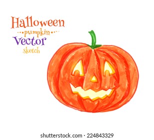 Childlike drawing of Halloween pumpkin. Vector illustration. Isolated.