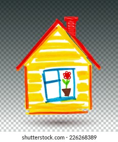 Childlike drawing of house. Vector illustration. Isolated.