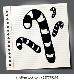 Childlike felt pen drawing of Christmas candy cane. Vector illustration.