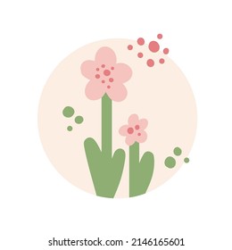 childlike floral cute design in trendy hand drawn flat style for baby greeting card and invitation