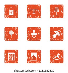 Childlike garden icons set. Grunge set of 9 childlike garden vector icons for web isolated on white background