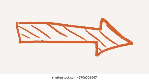 Childlike geometric scribble drawn with charcoal texture. Funky abstract arrow shape with irregular curves, crayon details.